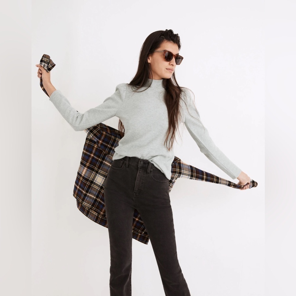 Madewell (Re)Sourced Plush Mock Neck Puff Sleeve Top XL A12